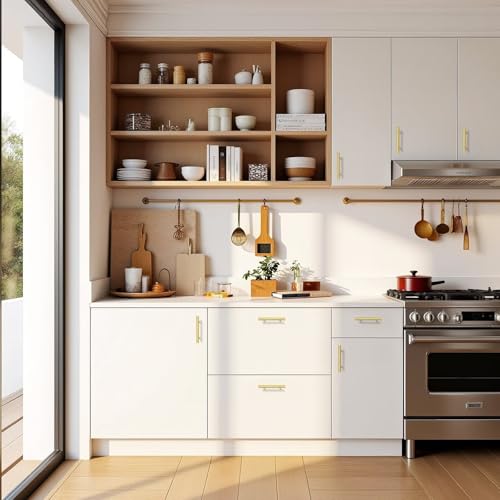 Probrico 5 Pack Hole Centers (76mm) 3inch Gold Kitchen Cabinet Handles Stainless Steel Polished Gold Cabinet Pulls Round T Bar Pull Handle for Cabinets and Drawers Total Length 5inch(127mm) - color: Gold, size: Hole Centers: 3"