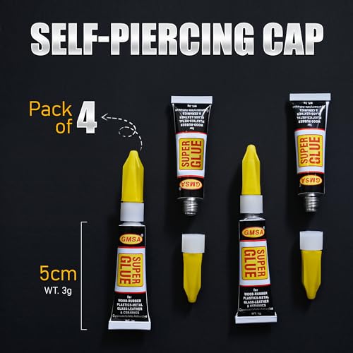 4 Pack Super Glue All Purpose, Fastest & Toughest Adhesive 3g Instant Repair Unbreakable Bond, Strong Superglue Liquid for Hard Plastic, Rubber, Metal, Leather, Ceramics, Wood, DIY Craft