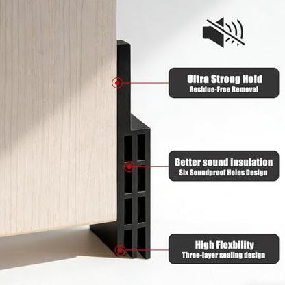 Black Door Draft Stopper 2” W x39”L, Door Bottom Blocker for Exterior/Front Doors, Adjustable Under Door Seal Sweep Weather Stripping, Sound Proofing Door Insulation Strips