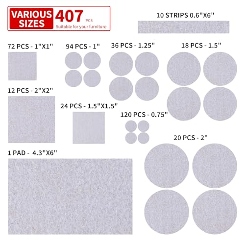 407 PCS Felt Furniture Pads for Hardwoods Floors, Self Adhesive Felt Pads for Chairs, Cuttable Anti-Scratch Furniture Feet Floor Protectors for Chair Sofa Bed Table Cabinet (Beige) - size: 407pcs Beige
