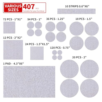407 PCS Felt Furniture Pads for Hardwoods Floors, Self Adhesive Felt Pads for Chairs, Cuttable Anti-Scratch Furniture Feet Floor Protectors for Chair Sofa Bed Table Cabinet (Beige) - size: 407pcs Beige