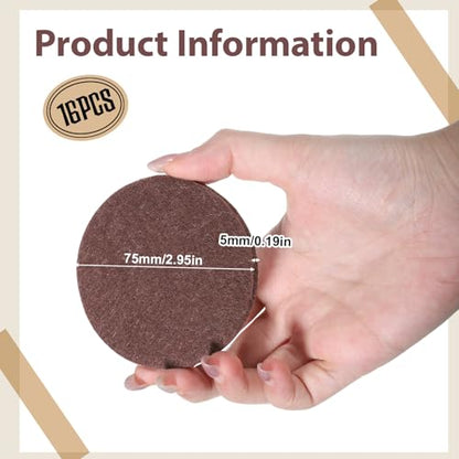 16Pcs 3” Felt Furniture Pads for Sofa Felt Pads for Hardwood Floor Round Table Pad Furniture Feet Protectors for Sofa Anti Scratch Floor Protectors Self Adhesive for Table Legs, 5mm Thick, Brown