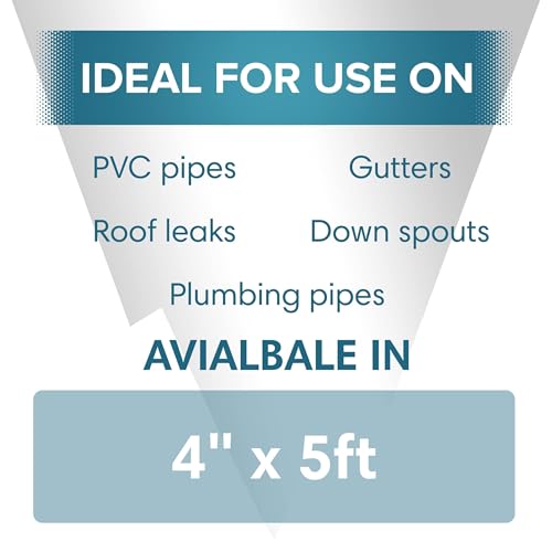 Polar Black Waterproof Tape Seal - 4" x 5ft | Rubberized Waterproof Tape for Leaks & Cracks on Roofs, PVC Pipes, Drainpipes, Plumbing & Gutters | Indoor & Outdoor Sealant Tape for Lasting Protection
