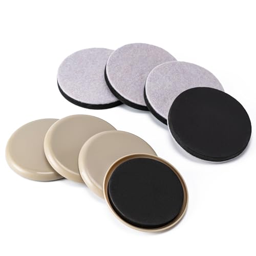 Furniture Sliders, Furniture Sliders Pads for Hardwood Floors, Chair Legs Floors Protectors, Reusable Round Glides Glider (8 Pcs with 4 Plastic & 4 Felt Sliders, 3 1/2inch，Beige) - size: 3 1/2" Round-8 Pack Plastic + Felt
