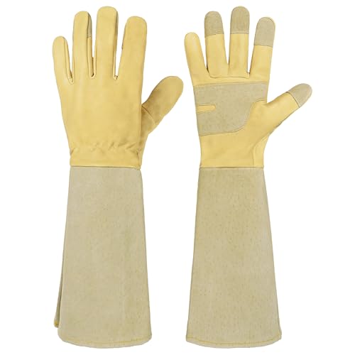 HANDLANDY Rose Pruning Gardening Gloves for Men Women, Thorn Proof Forearm Protection Leather Garden Gloves, Gardening Gifts for Gardeners (Vanilla, Small) - color: Vanilla, size: Small (Pack of 1)