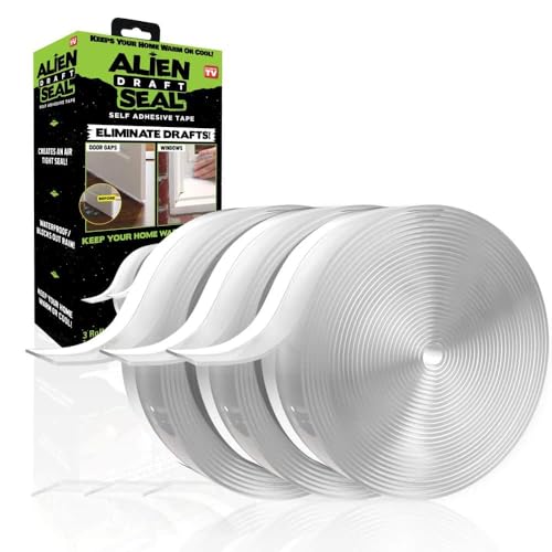 Alien Draft Insulation Tape Transparent Silicone Weather Stripping Door Seal Strip and Under Door Draft Stopper for Windows and Door Bottoms As Seen On TV - size: 16 Feet – Pack of 1