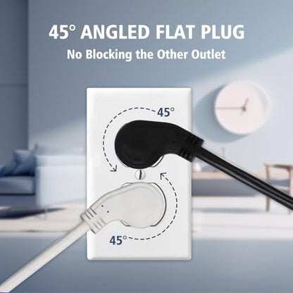 1875W Short Extension Cord,15A 14AWG Low Profile Flat Plug Heavy Duty Extension Cord Outlet Saver 3-Prong Grounded Power Extension Cable (White 1 Feet) - size: White 1 feet