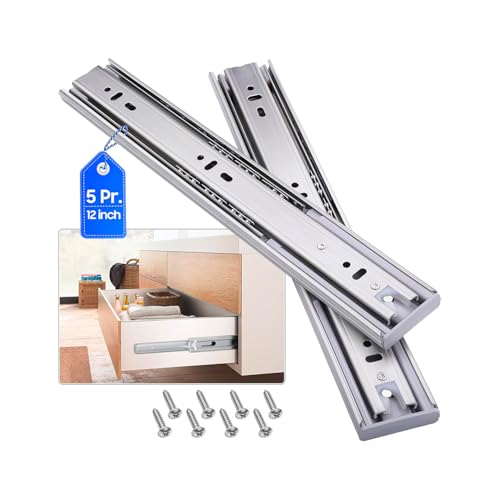 Soft Close Stainless Steel Drawer Slides 5 Pairs Full Extension 10 12 14 16 18 20 22 24 inch Side Mount Dresser Cabinet Replacement Ball Bearing Rails Runner 100LB (Stainless soft close 12Inch) - size: 12 Inch, style: Stainless soft close-5 pairs