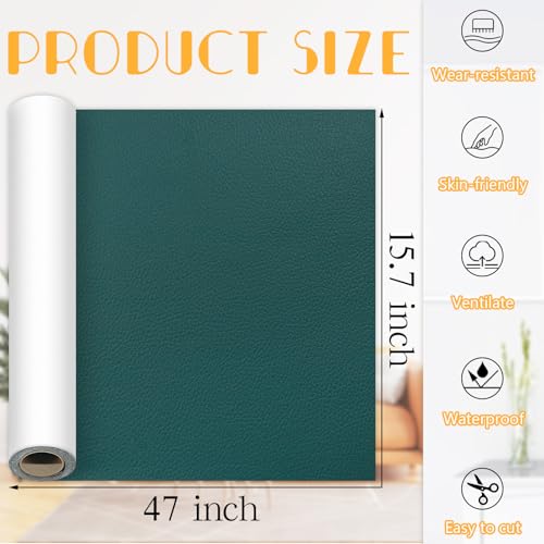 Self-Adhesive Leather Repair Tape Kit, 15.7×47 Inch Deep Green Large Leather Patches for Furniture, Couch Patch Peel and Stick for Sofas, Office Chairs, Car Seats - color: Deep Green
