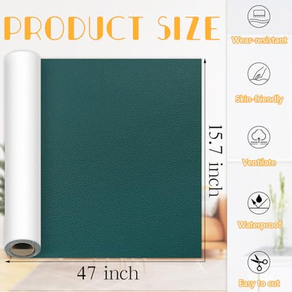 Self-Adhesive Leather Repair Tape Kit, 15.7×47 Inch Deep Green Large Leather Patches for Furniture, Couch Patch Peel and Stick for Sofas, Office Chairs, Car Seats - color: Deep Green