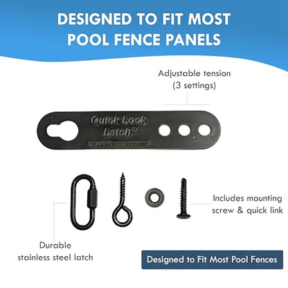 Pool Fence - Quick Lock Latch - Replaces Outdated Hook & Eye Style Latches – Durable Aluminum Pool Fence Lock Connector | DIY Pool Fence Easy Installation & Fits Most Mesh Safety Fences