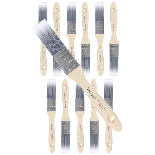 Wesquer 1 Inch Professional Paint Brushes 12-Pack, Premium Synthetic Bristles for Smooth Finish, Easy to Clean & Reusable for Wall, Cabinet, Interior & Exterior Painting - size: 1 inch (12 pack)