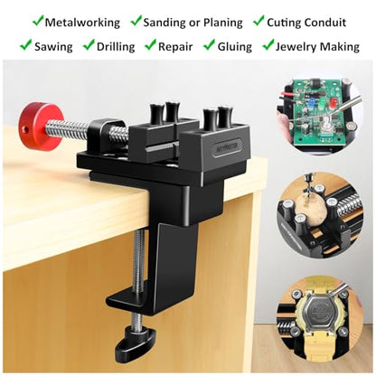 ArtyMaster Mini Drill Press Vise with Rubber Soft Jaws, 0-2.48" Clamping Range Mini Vice Clamp for Crafts, Jewelry Making, Modeling and Repairs, Precision Aluminum Small Vise for Small Projects - style: Mini Vise+C-clamp