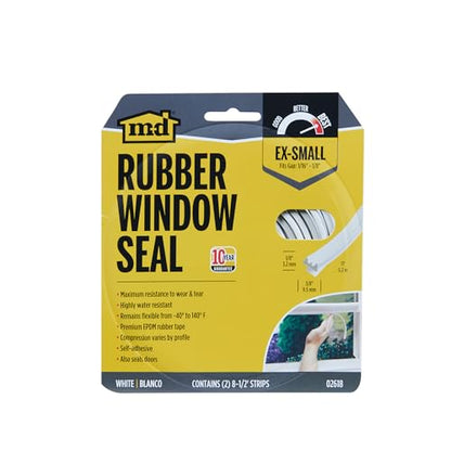 M-D Building Products 02618 1/8 in. x 3/8 in. x 17 ft. White Premium Rubber Window Seal for Ex-Small Gaps - color: White, size: 1/8 in. x 3/8 in.