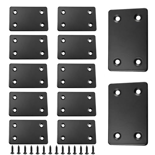 12PCS Black Stainless Steel Flat Mending Plates, 2.36" x 1.5" Straight Bracket Brace, Heavy Duty Metal Fixing Joining Plate for Furniture, Wood, Shelves, Fence - size: 2.36" x 1.5"