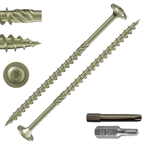 Wensilon (1 lbs)#12 x 5 Yellow Lag Screws, Structural Wood Screw, Heavy Duty Construction Screw, Rust Resistant, Washer Head, Black Coated Exterior Wood Screws, Star Drive with Bit - color: Yellow, size: #12 x 5"