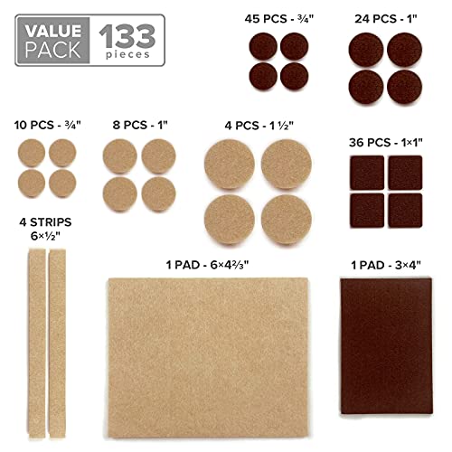 Felt Furniture Pads X-PROTECTOR 133 PCS Premium Furniture Pads - Felt Pads Furniture Feet Best Wood Floor Protectors - Protect Your Hardwood & Laminate Flooring! Brown and Beige - size: 133 PCS Brown & Beige, Round & Square