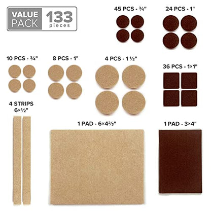 Felt Furniture Pads X-PROTECTOR 133 PCS Premium Furniture Pads - Felt Pads Furniture Feet Best Wood Floor Protectors - Protect Your Hardwood & Laminate Flooring! Brown and Beige - size: 133 PCS Brown & Beige, Round & Square