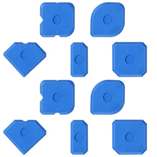 10 Pcs Plastic Caulking Tool Set, Caulk Tool Sealant Finishing Kit, Multi-Edge Applicator Smoother, Caulk Remover Grout Scraper, Reusable for Kitchen Bathroom Tile Floor Window Sink Sealing (Blue)