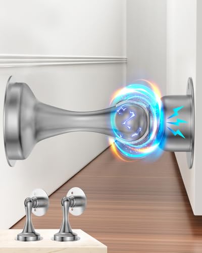 Door Stoppers Magnetic Door Catch, Stainless Steel Magnetic Door Stop 2 Pack, Double-Sided Adhesive Tape, No Drilling, Screws for Stronger Mount, Holder Your Door Open for Wide Doors - style: 2 Pack-Silver