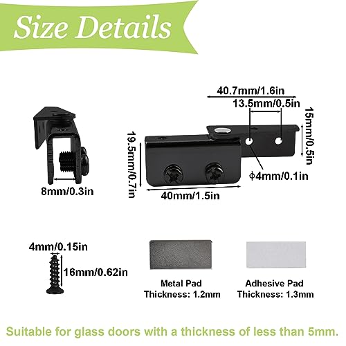 Black Stainless Steel Cabinet Glass Door Hinge, 4Pcs Side Mounted Pivot Hinges, Adjustable, Anti-Slip, 5-8kg Capacity - color: Black