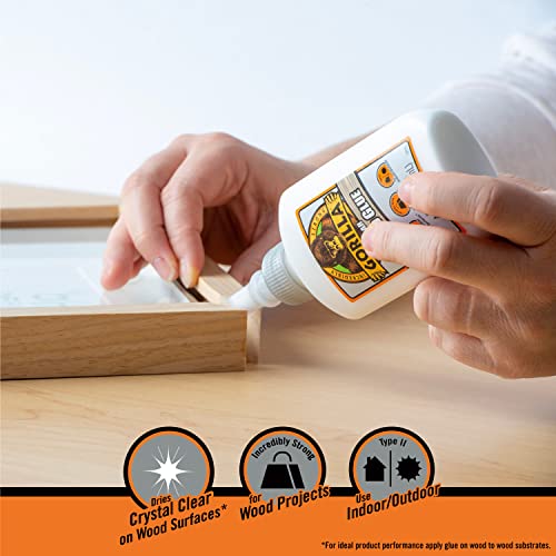 Gorilla Dries Clear Wood Glue, 4 Ounce Bottle (Pack of 2) - Water Resistant for Indoor or Outdoor Projects and Repairs - style: Clear