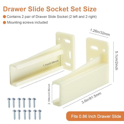 Drawer Slide Socket Set Cabinet Hardware, RV Drawer Parts Fits 0.86 Inch Drawer Slide, Rear Drawer Track Socket Mounting Back Plates Brackets, Drawer Side Track Brackets 2 Set