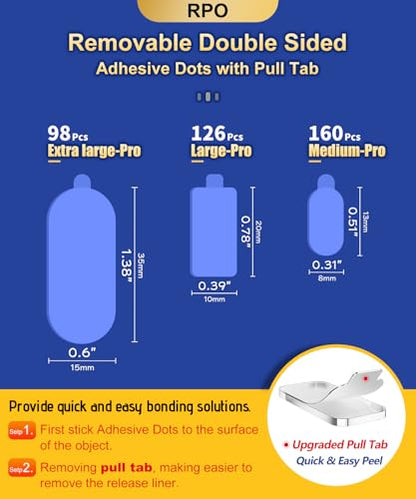 PHIXBEAR Medium-Pro Mounting Putty No Residue with Pull Tab, Double Sided Tape Glue Adhesive Dots Clear Museum Sticky Tack, Picture Hanging Strips Fixed Decor Art Craft, 0.31 x 0.51 in (160 Pcs) - size: Medium-Pro