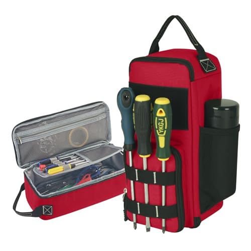 LAKE OF FIRE 12.6" Small Tool Bag Pouch for Men with Multiple Pockets, Waterproof Heavy Duty Tool Bag Organizer with Zipper and Portable Handle (Red) - color: Red