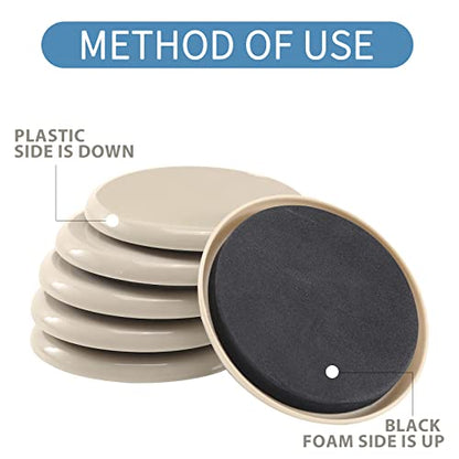 Furniture Sliders for Carpet, 24 Pack Heavy Duty Furniture Moving Pads, 3.5 Inch Reusable Furniture Movers Sliders for Protect Carpet Surfaces, Move Heavy Furniture Easy and Quickly! - size: 24pcs 3.5" Beige