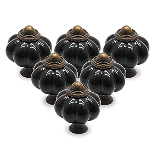 12pcs Black Vintage Ceramic Cabinet Knobs and Drawer Pulls with Mounting Screws - color: Black, size: 12 Pieces