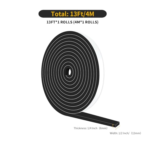 Weather Stripping Door Seal,Weather Stripping,Soundproof,Cold Insulation,High Density CR Foam Insulation Tape for Door, Front Door Frame, Windows,Sliding Door (Black, 1/2 in x 1/4 in x 13Ft) - size: 1/2 In x 1/4 In x 13Ft