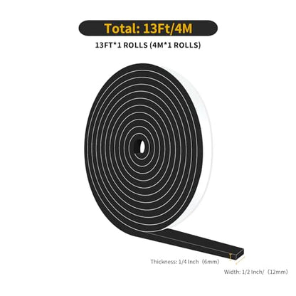 Weather Stripping Door Seal,Weather Stripping,Soundproof,Cold Insulation,High Density CR Foam Insulation Tape for Door, Front Door Frame, Windows,Sliding Door (Black, 1/2 in x 1/4 in x 13Ft) - size: 1/2 In x 1/4 In x 13Ft