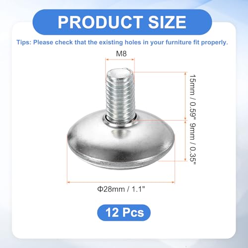 uxcell 12Pcs M8 Thread Furniture Feet Levelers, 28x15mm Adjustable Leveling Table Feet, Screw on Furniture Glide Leveling for Chair Stool Legs, Black - color: Black, size: M8 x 28 x 15mm