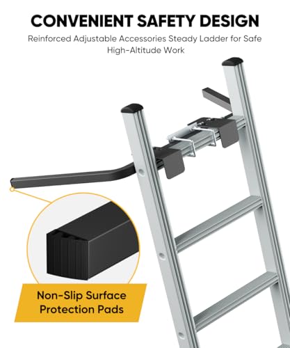Ladder Stabilizer, Adjustable Heavy Duty Ladder Standoff with Pins & Sheet for Wing Span/Wall Extended Accessory, Ladders Roof Stabilizer with Non-Slip Rubber Pads for Roof Gutter Guard, Black - color: Black