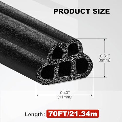 Car Weather Stripping Self Adhesive 70Ft Double Layer 5-Hole Universal Automotive Soundproofing Weatherstrip Adhesive Car Door Rubber Seal Strips with Adhesive Backing for Car RV Truck Doors Window - size: 70Ft