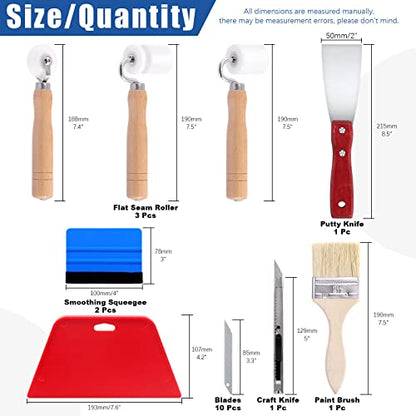 Glarks 9Pcs Wallpaper Smoothing Tool Kit Including 3Pcs Flat Seam Roller, 2Pcs Smoothing Squeegee, 1Pc Paint Brush, 1Pc Putty Knife and 1Pc Craft Knife with 9MM Blades for Adhesive Paper Application