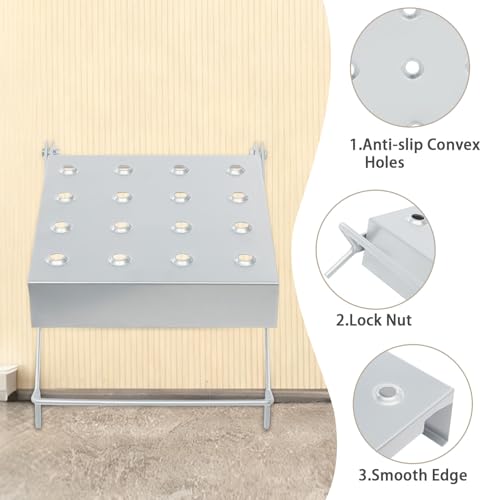Ladder Work Platform, Foldable 400 lbs Capacity Tool Tray with Anti-Slip Surface, Silver Metal Tray for Painting, Wiring & Repairs on Multipurpose Ladders