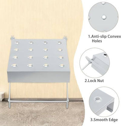 Ladder Work Platform, Foldable 400 lbs Capacity Tool Tray with Anti-Slip Surface, Silver Metal Tray for Painting, Wiring & Repairs on Multipurpose Ladders