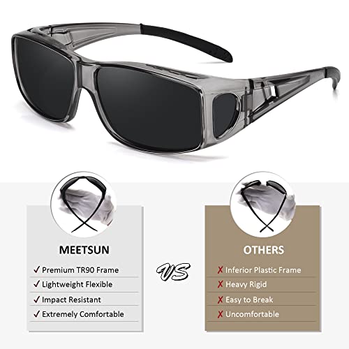 MEETSUN Fit Over Glasses Sunglasses for Men Women,Wrap Around Sunglasses Polarized UV400 Protection - color: (Z1)clear Gray Frame-gray Lens