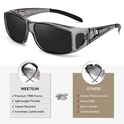 MEETSUN Fit Over Glasses Sunglasses for Men Women,Wrap Around Sunglasses Polarized UV400 Protection - color: (Z1)clear Gray Frame-gray Lens