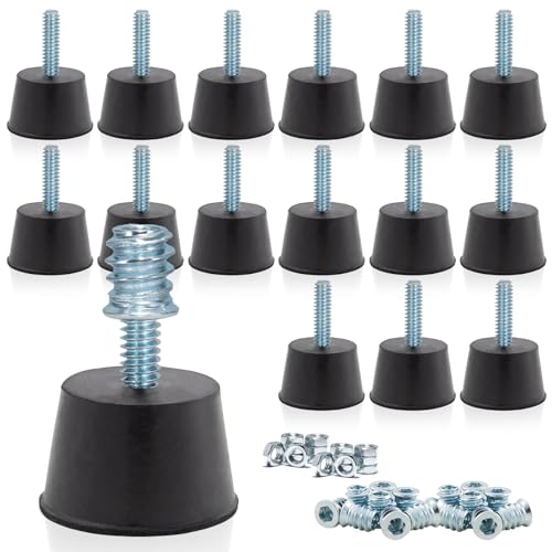 Adjustable 1/4" Rubber Threaded Furniture Levelers - 16 Pack | Screw-in Table Chair Feet Glides for Chairs, Tables, Cabinets, Patio Furniture - size: 1/4-20 Thread, 16 Pack
