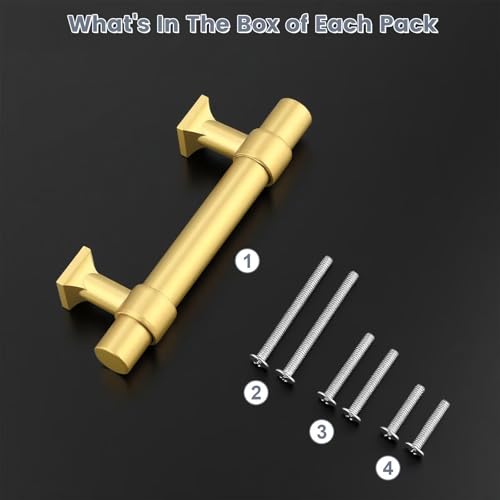 5Pack Hole Centers 2.5inch(64mm) Brushed Brass Cabinet Handles T Shaped Kitchen Cabinet Pulls Hardware Pull Handle for Cabinets Dressers 4inch Total Length - color: Brushed Brass, size: Hole Centers: 2.5inch