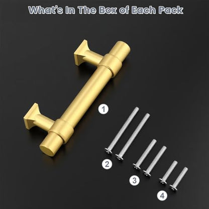 5Pack Hole Centers 2.5inch(64mm) Brushed Brass Cabinet Handles T Shaped Kitchen Cabinet Pulls Hardware Pull Handle for Cabinets Dressers 4inch Total Length - color: Brushed Brass, size: Hole Centers: 2.5inch