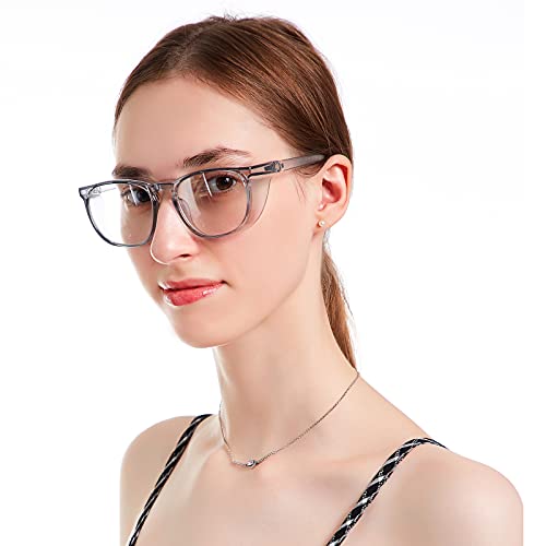 TOREGE Safety Glasses, Fashionable Eye Protection Glasses With Clear Scratch Resistant Lenses, Great Safety Goggles For Women & Men(Transparent Gray&Clear Lens) - color: Transparent Gray&clear Lens