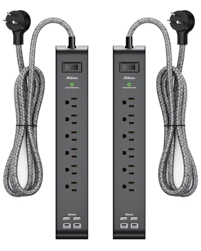 2 Pack Surge Protector Power Strip with 6 Outlets 4 USB Ports 5-Foot Long Heavy-Duty Braided Extension Cords Flat Plug 900 Joules 15A Circuit Breaker Wall Mount for Home Office ETL Listed - size: 5 Ft, style: Braided Cord