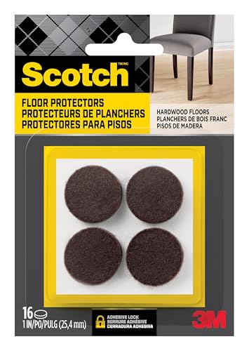 Scotch Felt Furniture Pads 16 PCS Furniture Pads for Hardwood Floors, Round, Brown 1" Diameter