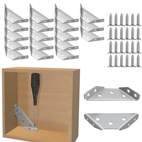 18 Pcs Stainless Steel Corner Brackets for Wood, Cabinet Bracket Angle Brackets for Wood Furniture Corner Connectors L Bracket Furniture Anchor - size: 18 Pcs