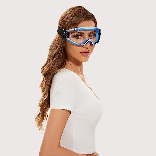 UKNOW Safety Goggles Over Glasses - Anti-Fog Clear Lens - ANSI Z87.1 Certified Eye Protection for Lab Work, Industrial Use - color: Blue