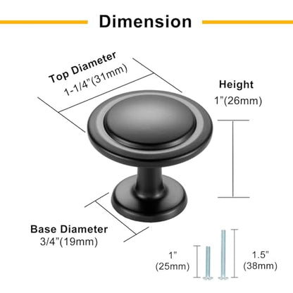 Matte Black Cabinet Knobs Black Drawer Knobs, 10 Pack 1-1/4 Inch, 8222 Round Single Hole Cabinet Pulls for Kitchen Cabinets Drawers Bedroom Dresser Cupboard Bathroom Vanity - color: Matte Black, size: 1-1/4 Inches, style: 10 Pack Round Knob